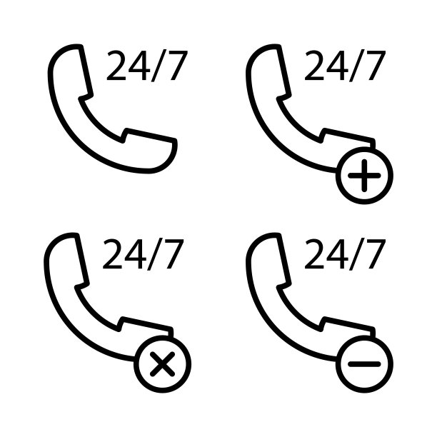 一组服务管24/7图标。手机图标元素的移动概念和web应用程序。细线图标用于网站设计和开发，应用程序开发图片下载