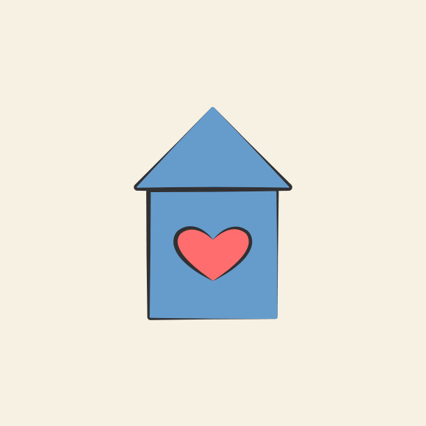 房子与心素描插图。彩色婚礼图标元素的移动概念和web应用程序。草图风格的房子与心脏图标可以用于网页和移动图片下载