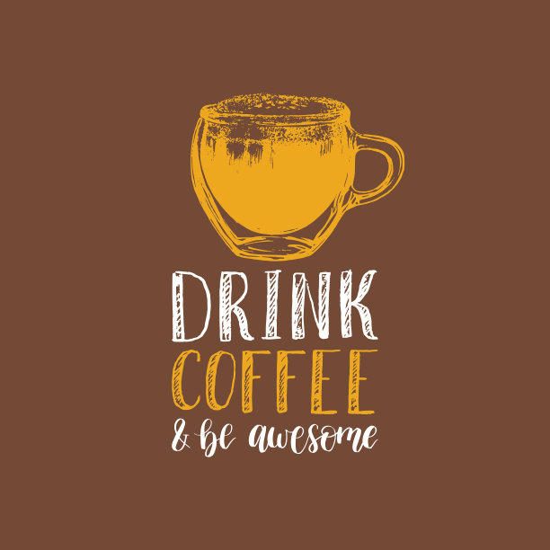 喝咖啡，做个好人，矢量手写短语。绘制玻璃杯插图为餐厅海报，咖啡馆标签。图片下载