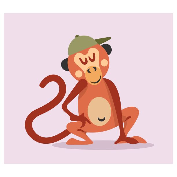 有趣可爱的棕色长尾巴小猴子，卡通人物图片下载