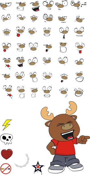 滑稽快乐的麋鹿小孩卡通表情集图片下载