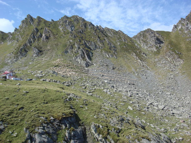 罗马尼亚阿热斯- 2018旅行照片来自罗马尼亚阿热斯县。transagarasan公路穿越山脉——旅游景点。岩石，植被，羊群。图片下载