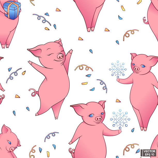 无缝模式的粉红猪。图片下载