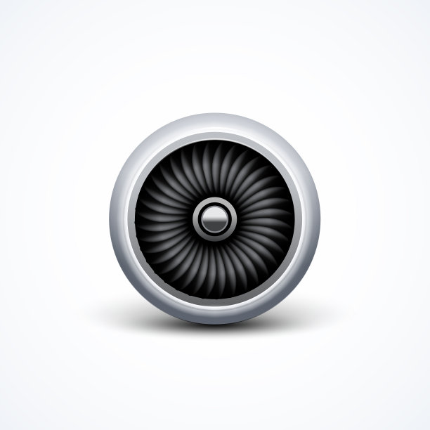 喷气式飞机发动机涡轮前视图。气动叶片式风扇，飞机动力发动机图片下载