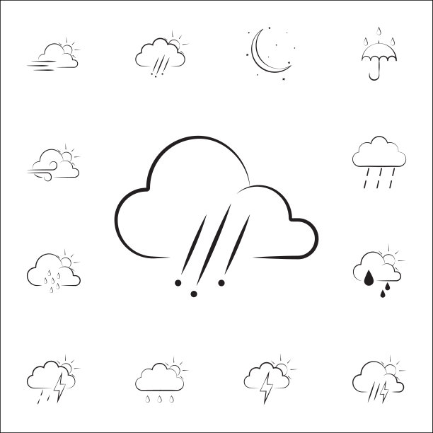 雨的天气标志与冰雹图标。天气图标通用设置为网络和移动图片下载