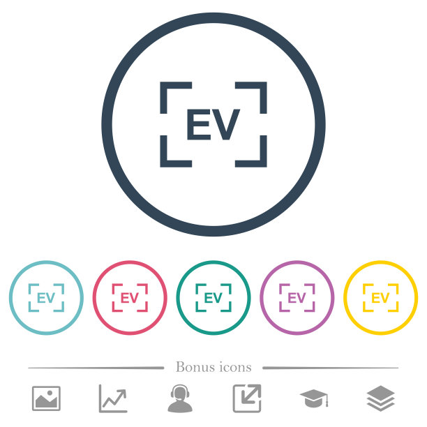 相机曝光值设置平面颜色图标在圆形轮廓图片下载