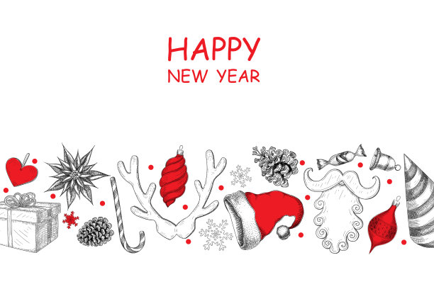 白色的新年背景与红色的圣诞装饰。图片下载