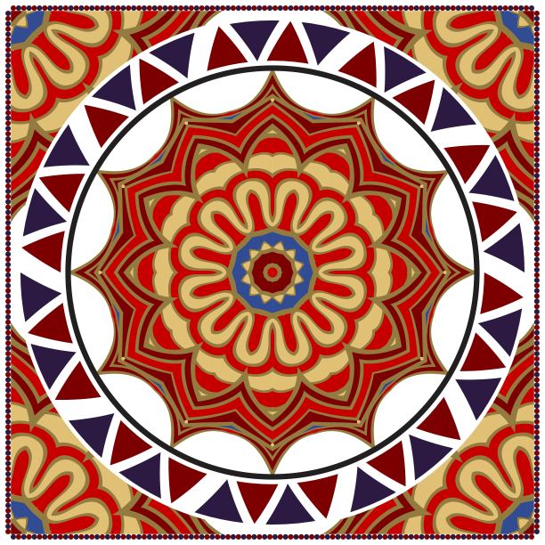 花卉几何图案与手绘曼荼罗。插图。适用于织物、纺织品、头巾、枕头地毯印花。图片下载