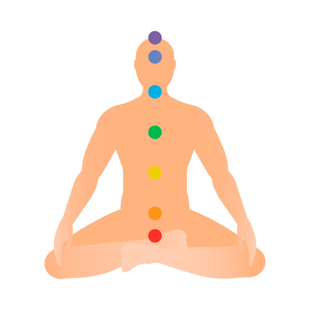 一个人的剪影荷花位置与七个彩色圣点。矢量插图。图片下载