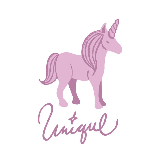 手绘矢量插图的粉色独角兽与笔刷字母。图片下载
