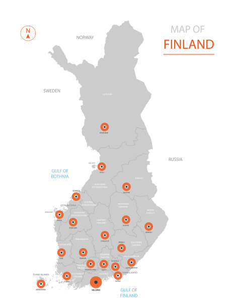 芬兰地图，有行政区划。图片下载
