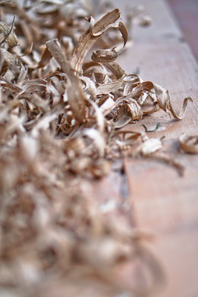 美丽的木工背景。聚焦锯屑，图像模糊。为设计而进行的抽象构图。股票的照片。图片下载