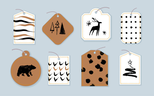 矢量收集圣诞卡，礼物标签和徽章孤立在光背景。图片下载