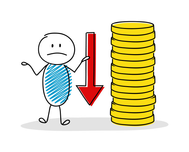 有趣的手绘商人显示钱堆。向量。图片下载