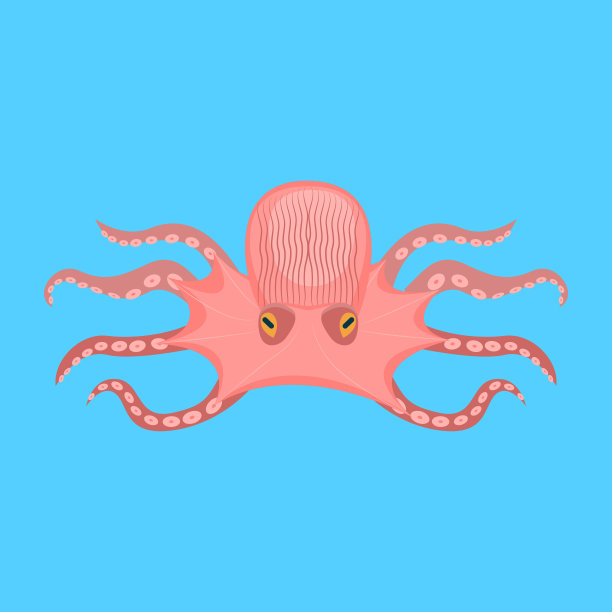 卡通可爱的章鱼人物在一个蓝色。向量图片下载