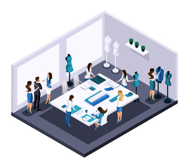 等距的裁缝室工作室创建草图和高级时装裁剪的过程。为自己工作的企业家，他自己的生意图片下载