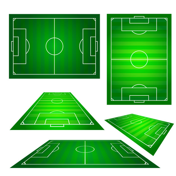 足球平面足球场和角度视图方案矢量设置的体育节目游戏评论孤立的白色。操场上的比赛解释或广告设计。图片下载