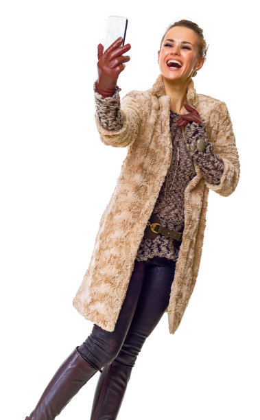 快乐的时尚商人用智能手机自拍图片下载