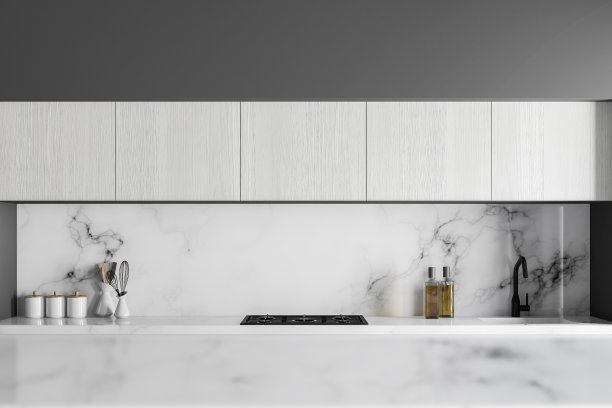 厨房里白色和灰色的台面图片下载