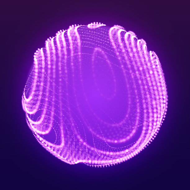 抽象矢量网格点击球在深紫色背景与景深效果。未来主义风格的名片。优雅的商业背景。被散景破坏的点球。混乱的美学。图片下载