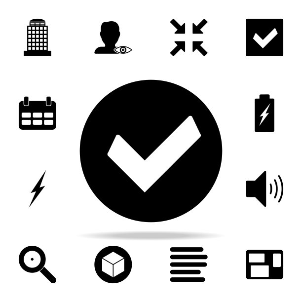 圆形图标中的“选中”标志，通用Web和移动图标集图片下载