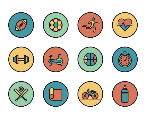 线条图标的运动和健身。现代彩色平面设计线形象形收藏品。描边符号包的轮廓向量概念。优质的网页图形材料。图片下载
