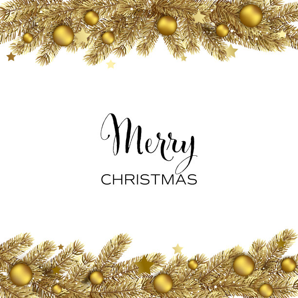 圣诞金松树枝和节日装饰物图片下载