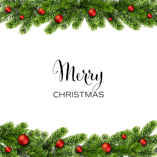 圣诞绿色的松枝和红色的小玩意图片下载