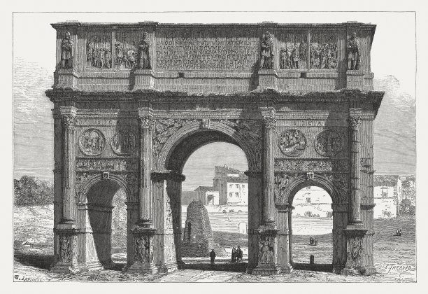 意大利罗马康斯坦丁拱门(建于312-315)，木刻，1876年出版图片下载