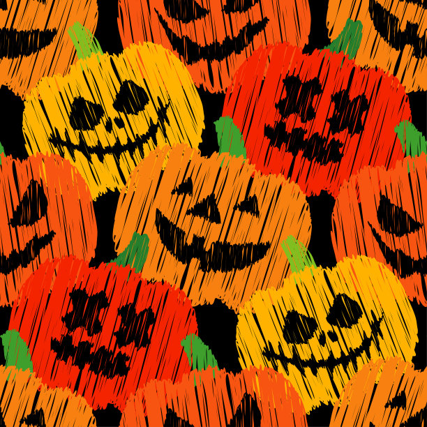 无缝装饰矢量背景万圣节快乐。绘画。手孵化。纺织融洽。图片下载