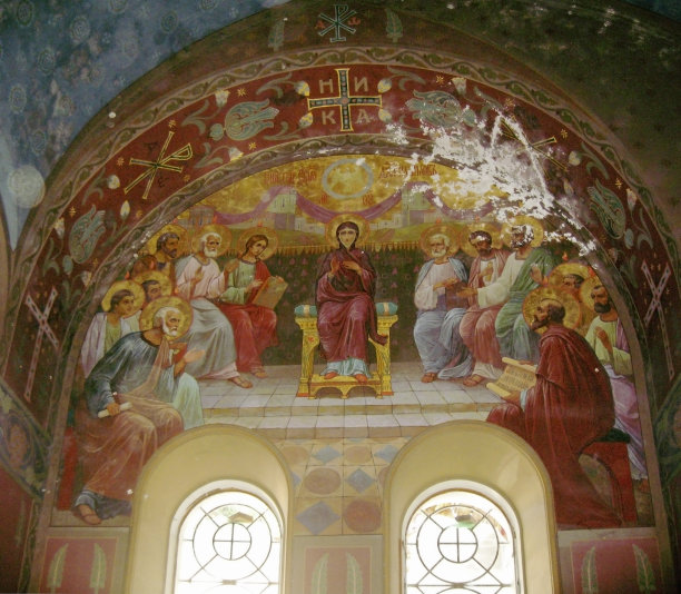 新风东正修道院室内。墙上的图标。Abhazia共和国图片下载