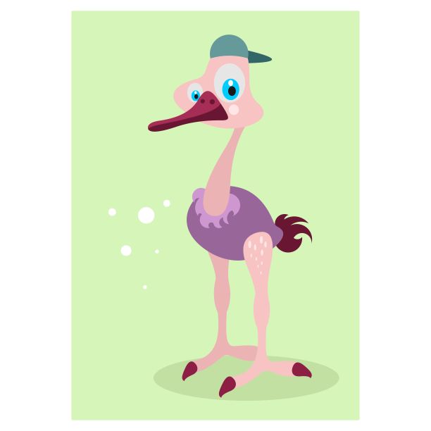 滑稽可爱的小鸵鸟戴着帽子，卡通人物图片下载