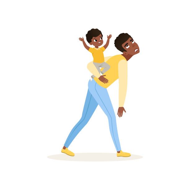 疲惫的父亲摆着儿子，父母养育压力的概念，儿女与父母的关系矢量插图在白色的背景上图片下载