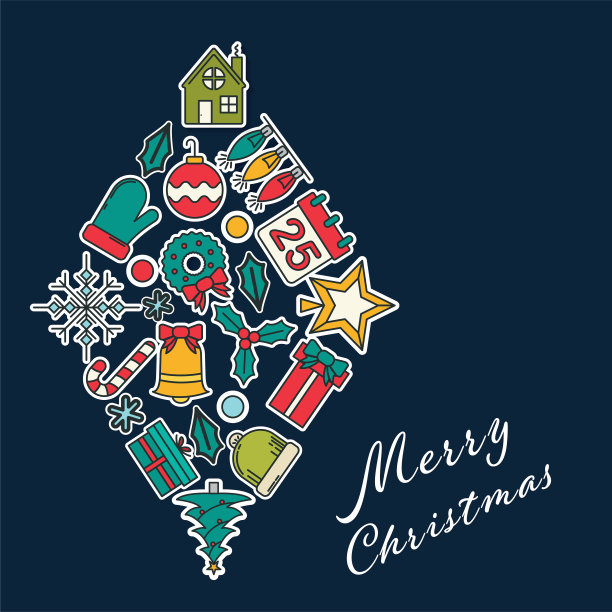 “圣诞快乐”设计与线图标图片下载