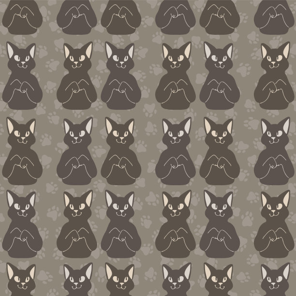 棕色和灰色可爱伸展猫矢量图案图片下载