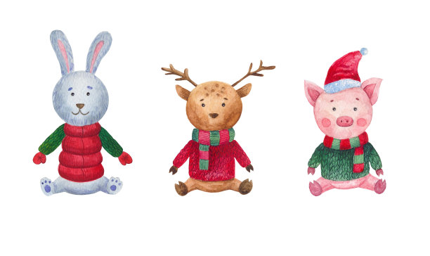 一套圣诞和新年的水彩插图。图片下载