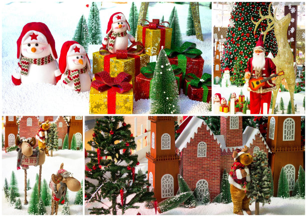 圣诞快乐，新年贺卡快乐。圣诞背景有圣诞树和雪人。图片下载