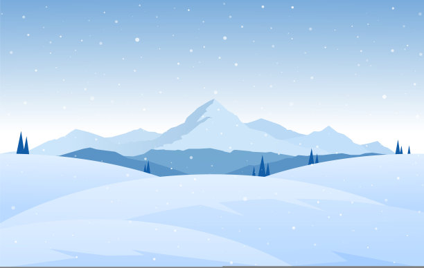 矢量插图:冬季山脉景观与雪山。圣诞节的背景。图片下载