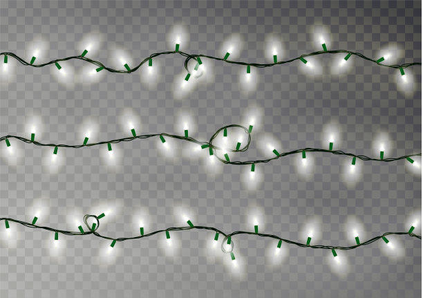 圣诞彩灯串。透明效果装饰孤立在黑暗的背景。现实的图片下载