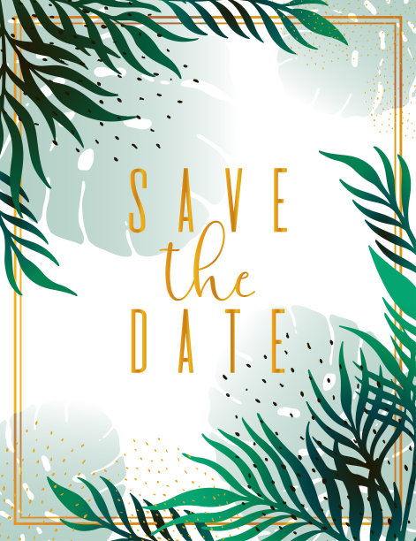 设计:绿色热带棕榈叶绿叶树枝装饰花环框架。矢量优雅质朴的模板图片下载