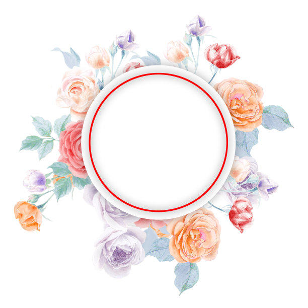 水彩铅笔玫瑰牡丹花和叶图片下载