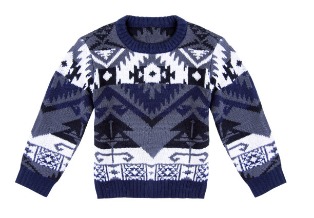 白色背景上有孤立装饰品的蓝色毛衣图片下载