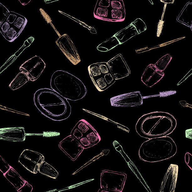 化妆-无缝蜡笔模式与手绘元素图片下载