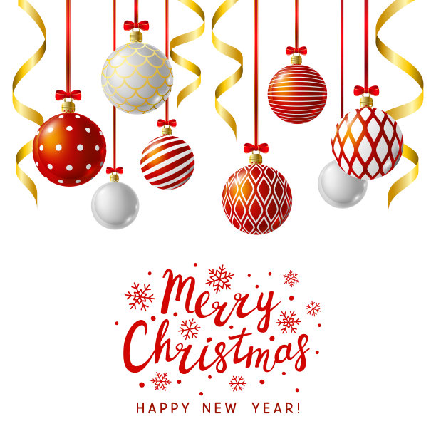 圣诞贺卡与红色和白色的圣诞球图片下载