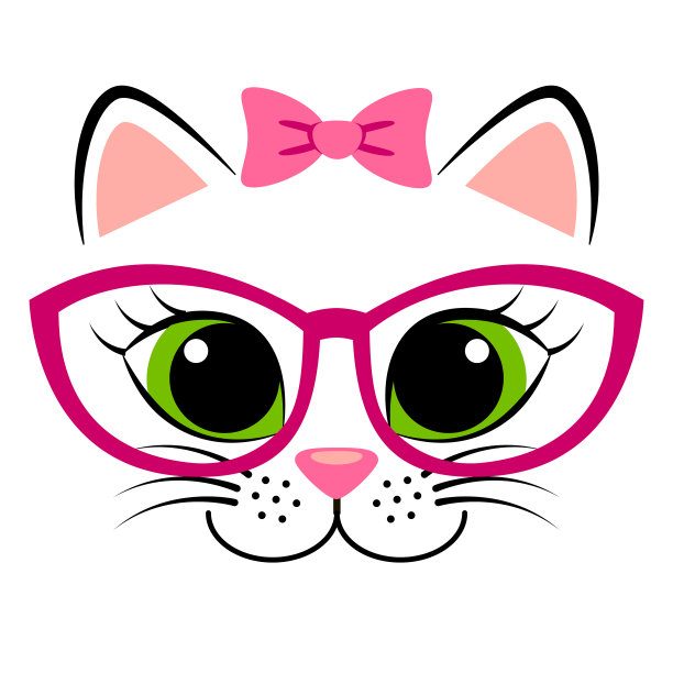 可爱的白色小猫，戴着粉色的蝴蝶结和眼镜。女孩的印花与凯蒂的t恤图片下载