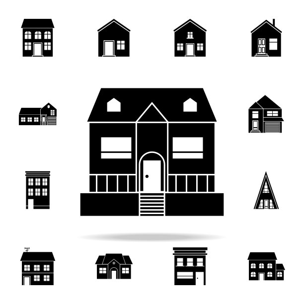 带有阳台图标的房子。房子图标通用设置为网络和移动图片下载