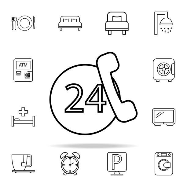 24小时服务图标：Web和移动通用酒店图标图片下载