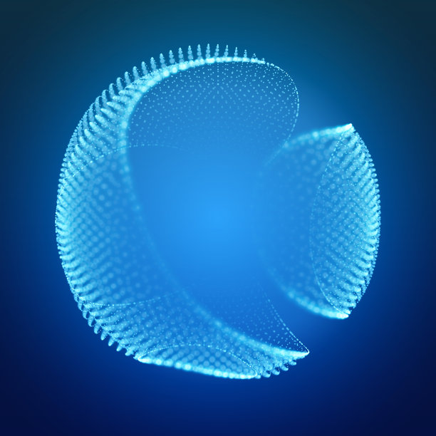 抽象矢量网格点击球在深蓝色的背景与景深效果。未来主义风格的名片。优雅的商业背景。被散景破坏的点球。混乱的美学。图片下载