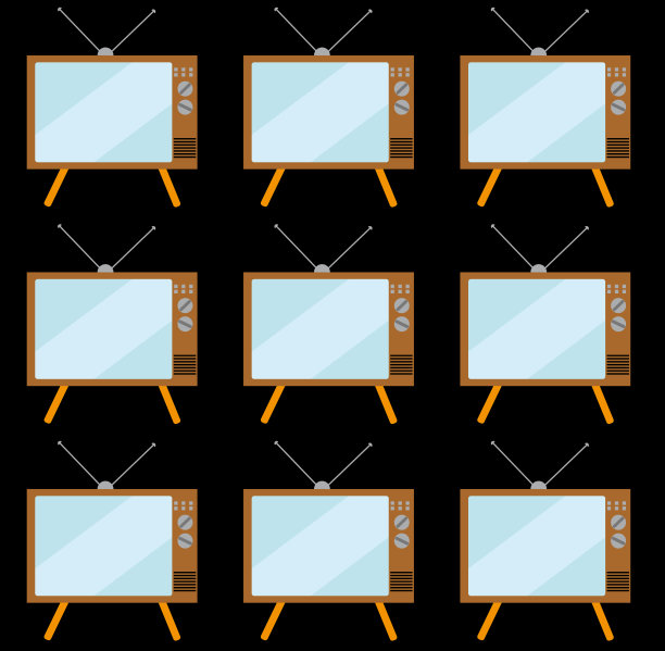 棕色的模式，旧的，复古的，复古的，时髦的电视凸显像管在一个支架上，天线在一个黑色的背景。矢量图图片下载
