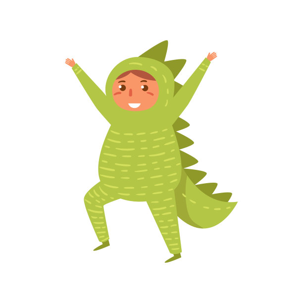 恐龙儿童万圣节服装向量。卡通。孤立的艺术图片下载